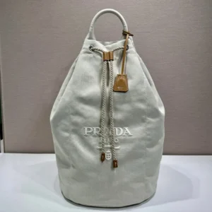 Prada Unisex Linen Blend Drawstring Duffel Bag-White 2VY0112CX9