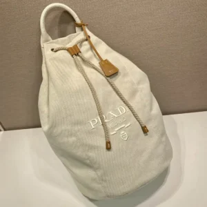 Prada Unisex Linen Blend Drawstring Duffel Bag-White 2VY0112CX9
