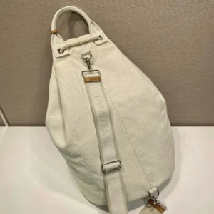 Prada Unisex Linen Blend Drawstring Duffel Bag-White 2VY0112CX9
