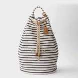 Prada Unisex Striped Canvas Drawstring Duffel Bag-White 2VY0112HJN