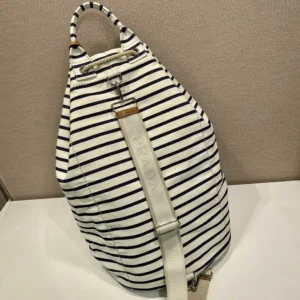Prada Unisex Striped Canvas Drawstring Duffel Bag-White 2VY0112HJN