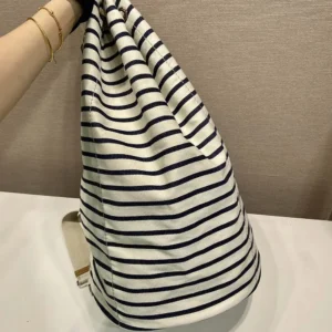 Prada Unisex Striped Canvas Drawstring Duffel Bag-White 2VY0112HJN