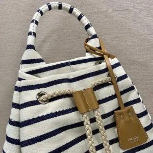 Prada Unisex Striped Canvas Drawstring Duffel Bag-White 2VY0112HJN
