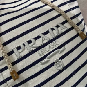Prada Unisex Striped Canvas Drawstring Duffel Bag-White 2VY0112HJN