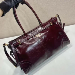 Prada Women Bonnie Medium Leather Handbag-Maroon 1BA4332CYR