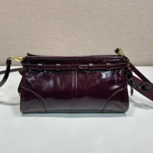 Prada Women Bonnie Small Leather Shoulder Bag-Maroon 1BH2152CYR