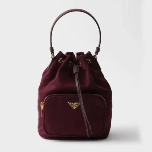 Prada Women Duet Re-Nylon Bucket Bag-Maroon 1BH038RV44