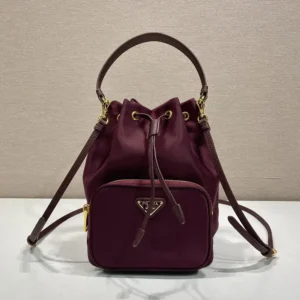 Prada Women Duet Re-Nylon Bucket Bag-Maroon 1BH038RV44
