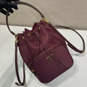 Prada Women Duet Re-Nylon Bucket Bag-Maroon 1BH038RV44