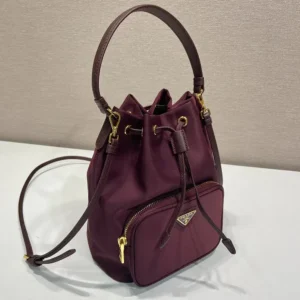 Prada Women Duet Re-Nylon Bucket Bag-Maroon 1BH038RV44