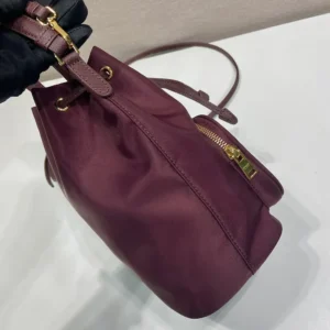 Prada Women Duet Re-Nylon Bucket Bag-Maroon 1BH038RV44