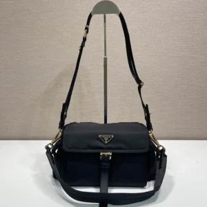 Prada Women Explore Large Re-Nylon Shoulder Bag With Flap-Black 1BD391