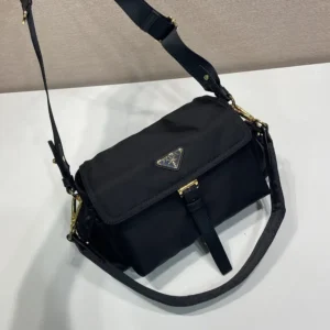 Prada Women Explore Large Re-Nylon Shoulder Bag With Flap-Black 1BD391