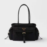 Prada Women Explore Medium Re-Nylon And Leather Tote Bag-Black