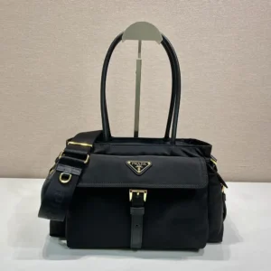 Prada Women Explore Medium Re-Nylon And Leather Tote Bag-Black