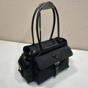 Prada Women Explore Medium Re-Nylon And Leather Tote Bag-Black