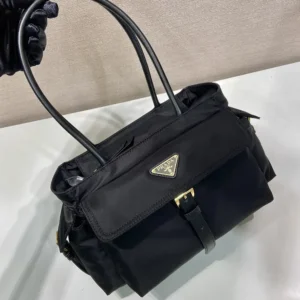 Prada Women Explore Medium Re-Nylon And Leather Tote Bag-Black