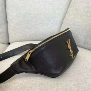 Saint Laurent YSL Unisex Cassandre Classic Belt Bag in Shiny Leather-Black