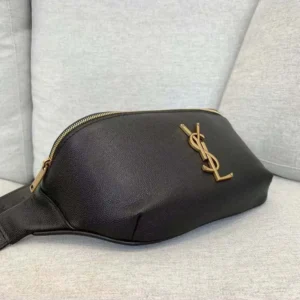 Saint Laurent YSL Unisex Cassandre Classic Belt Bag in Shiny Leather-Black