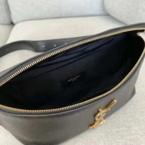 Saint Laurent YSL Unisex Cassandre Classic Belt Bag in Shiny Leather-Black