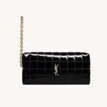 Saint Laurent YSL Women Cassandre Matelassé Carré Pouch On Chain In Shiny Canvas-Black