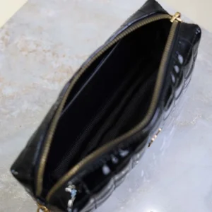 Saint Laurent YSL Women Cassandre Matelassé Carré Pouch On Chain In Shiny Canvas-Black