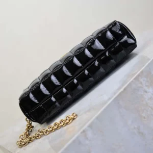 Saint Laurent YSL Women Cassandre Matelassé Carré Pouch On Chain In Shiny Canvas-Black