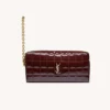 Saint Laurent YSL Women Cassandre Matelassé Carré Pouch On Chain In Shiny Canvas-Black