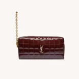 Saint Laurent YSL Women Cassandre Matelassé Carré Pouch On Chain In Shiny Canvas-Black