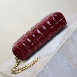 Saint Laurent YSL Women Cassandre Matelassé Carré Pouch On Chain In Shiny Canvas-Msroon