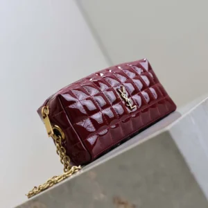 Saint Laurent YSL Women Cassandre Matelassé Carré Pouch On Chain In Shiny Canvas-Msroon