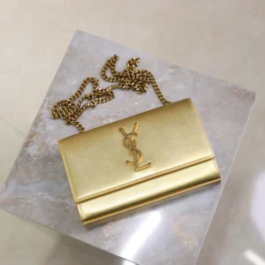 Saint Laurent YSL Women Kate Small In Metallic Leather-Gold 469390A