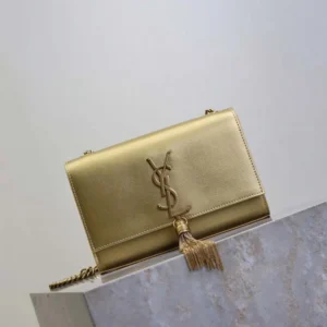 Saint Laurent YSL Women Kate Small Tassel In Metallic Leather-Gold