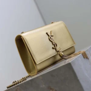 Saint Laurent YSL Women Kate Small Tassel In Metallic Leather-Gold