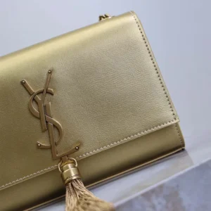 Saint Laurent YSL Women Kate Small Tassel In Metallic Leather-Gold
