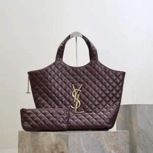 Saint Laurent YSL Women Large Icare In Quilted Nappa Lambskin-Maroon