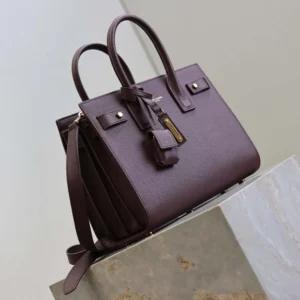 Saint Laurent YSL Women Nano Sac De Jour In Supple Grained Leather-Maroon