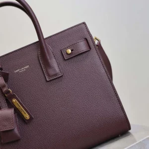 Saint Laurent YSL Women Nano Sac De Jour In Supple Grained Leather-Maroon