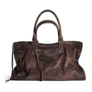 Balenciaga Unisex Le City Bag Large in Light Espresso Waxed Suede Calfskin