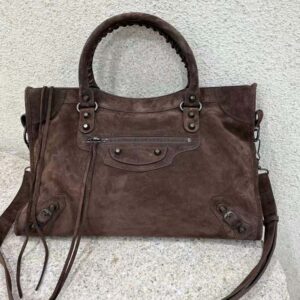 Balenciaga Unisex Le City Bag Large in Light Espresso Waxed Suede Calfskin