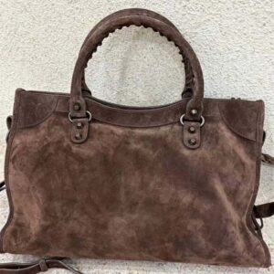 Balenciaga Unisex Le City Bag Large in Light Espresso Waxed Suede Calfskin