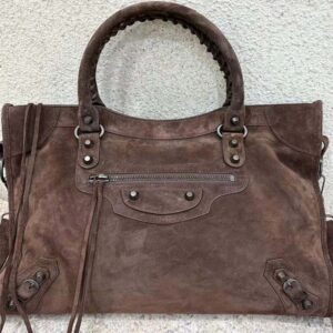 Balenciaga Unisex Le City Bag Large in Light Espresso Waxed Suede Calfskin