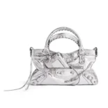 Balenciaga Women Le City First Bag In Silver Metallized Arena Lambskin
