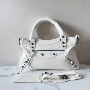 Balenciaga Women Le City First Bag In White Arena Storico Lambskin