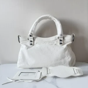 Balenciaga Women Le City First Bag In White Arena Storico Lambskin
