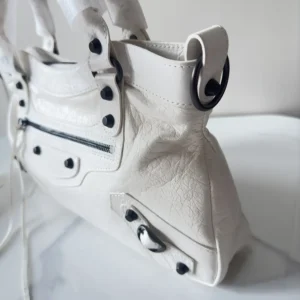 Balenciaga Women Le City First Bag In White Arena Storico Lambskin