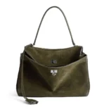 Balenciaga Women Rodeo Handbag Medium In Khaki Waxed Suede Calfskin And Smooth Calfskin