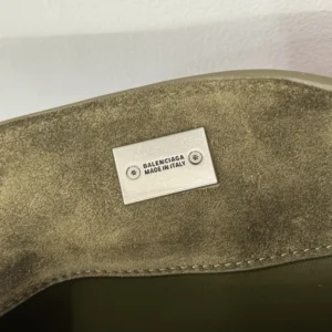 Balenciaga Women Rodeo Handbag Medium In Khaki Waxed Suede Calfskin And Smooth Calfskin