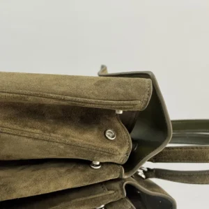 Balenciaga Women Rodeo Handbag Medium In Khaki Waxed Suede Calfskin And Smooth Calfskin