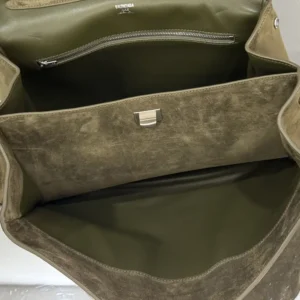 Balenciaga Women Rodeo Handbag Medium In Khaki Waxed Suede Calfskin And Smooth Calfskin